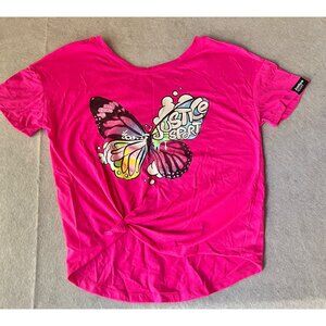 Justice Sport Girls bright Pink GButterfly Graphic T-Shirt XL GUC